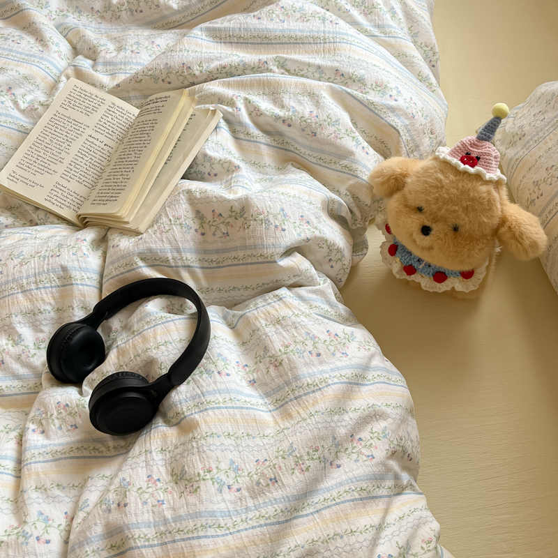 A类双层纱布纯棉四件套床上全棉被罩床单被套新款学生宿舍三件套