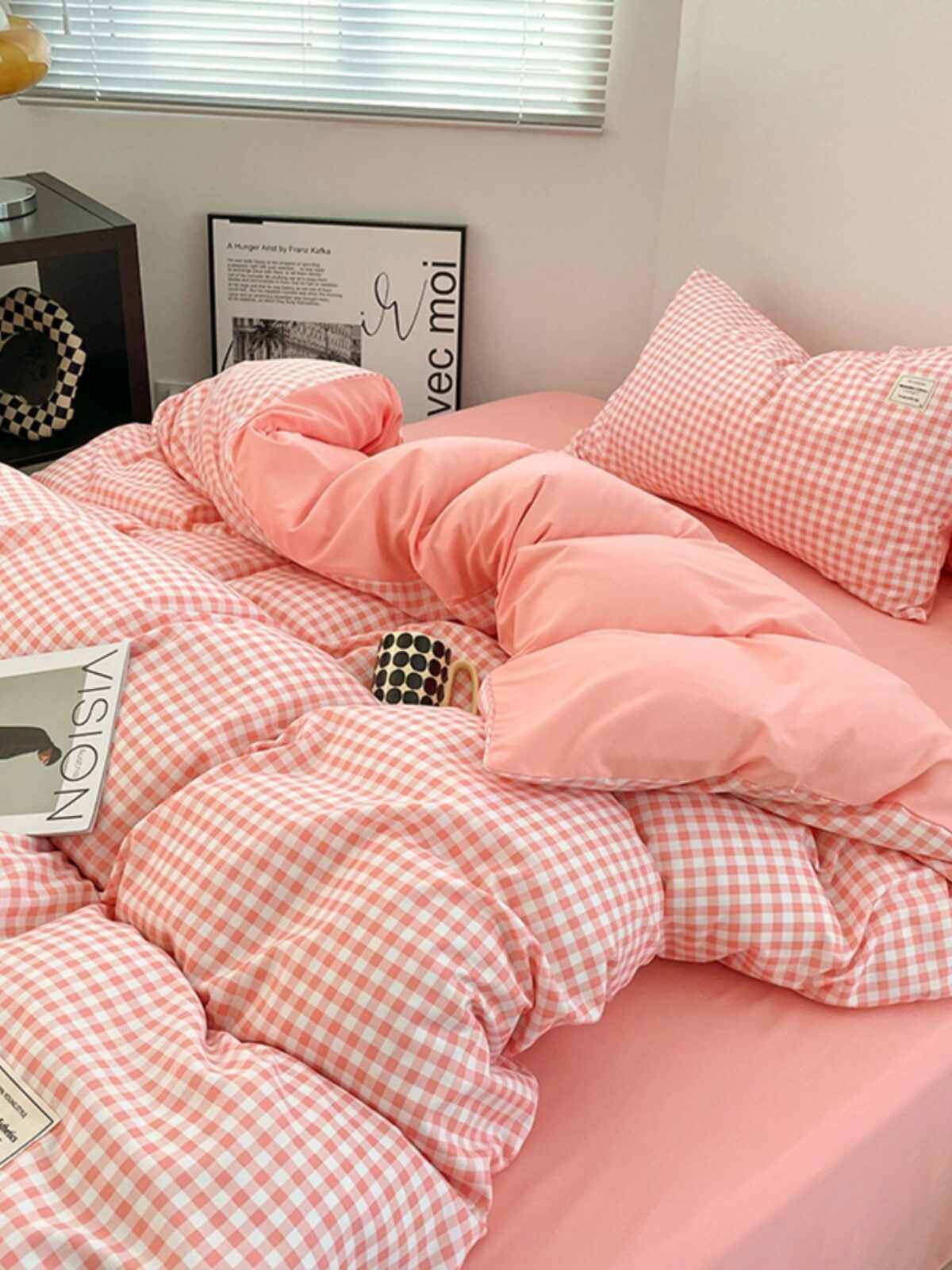 日式简约格子100纯棉床上四件套全棉北欧被套床单宿舍三件套床笠